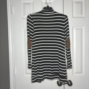 Bellamie Medium Black White Striped Cardigan Elbow Patch Open Front